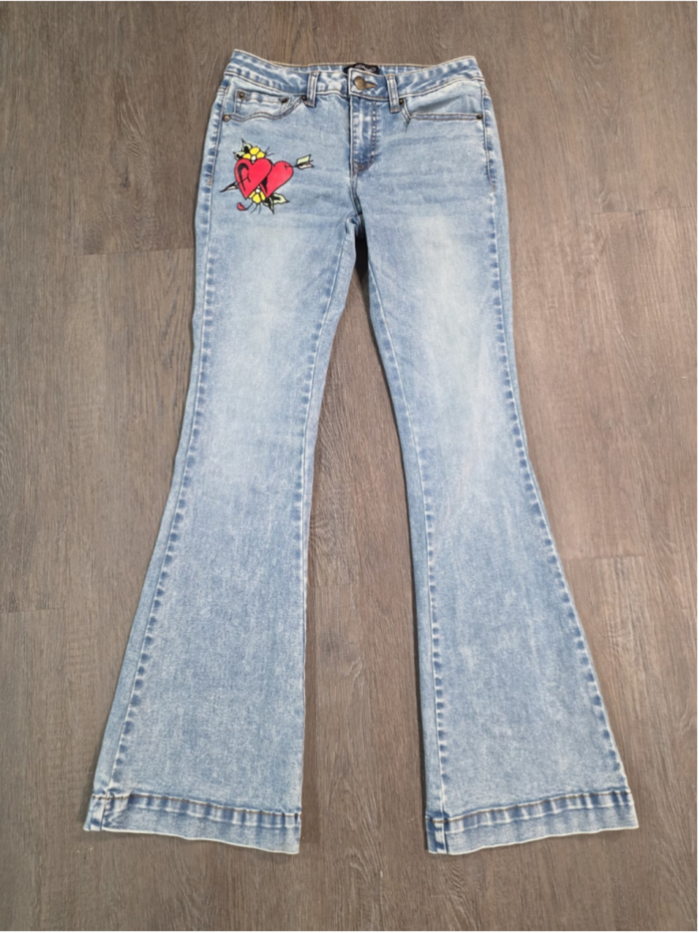 Ed Hardy Jeans Women's Size 26 Multicolored Tattoo Print Flare Y2K